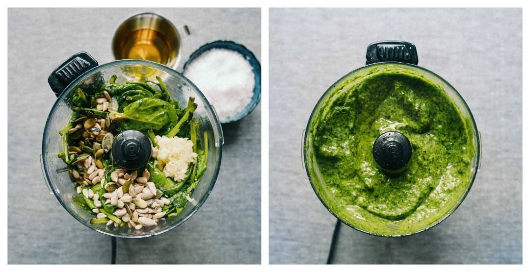 easy spinach pesto in the making