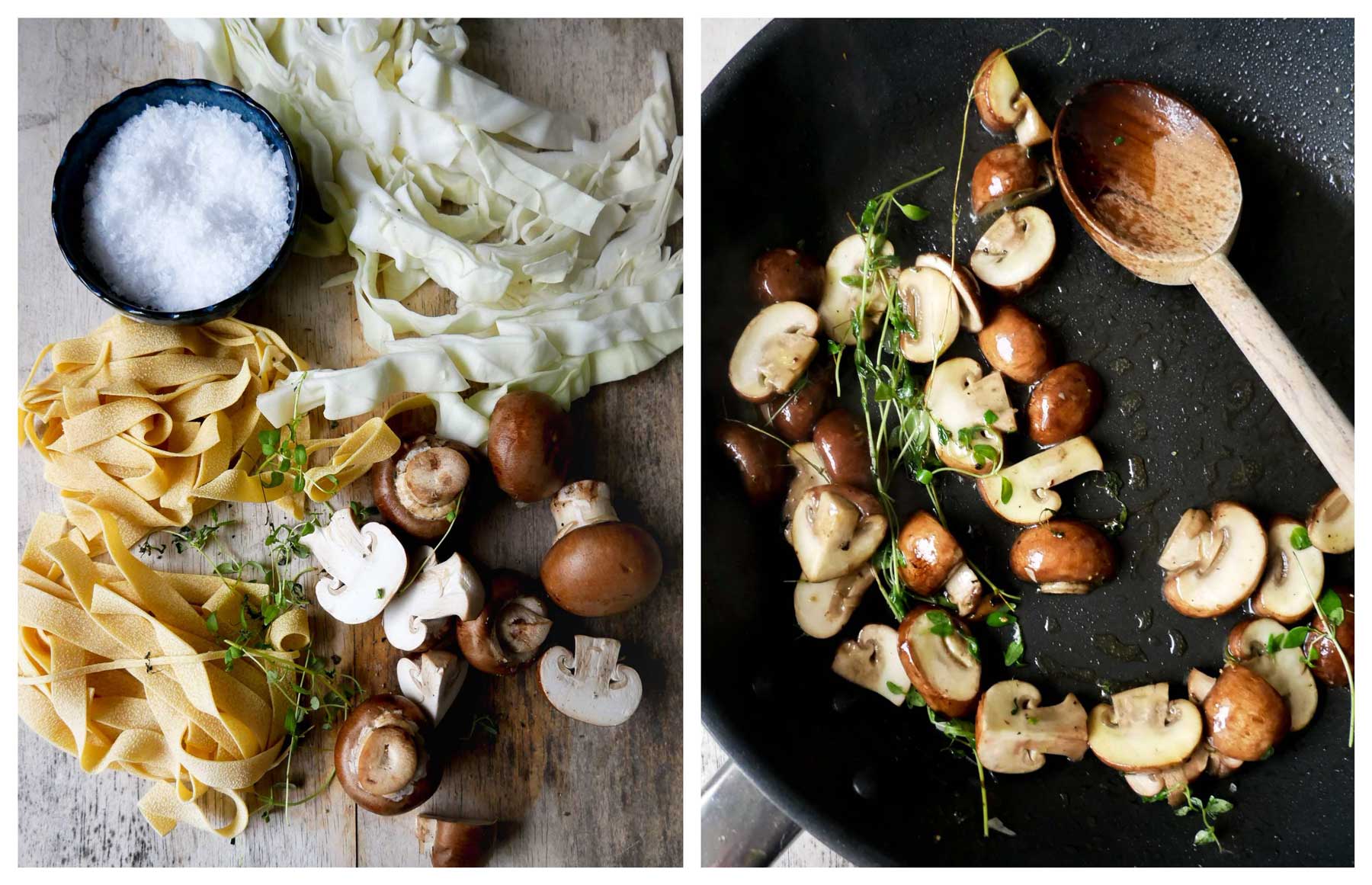 nem pastaret med svampe og spidskål