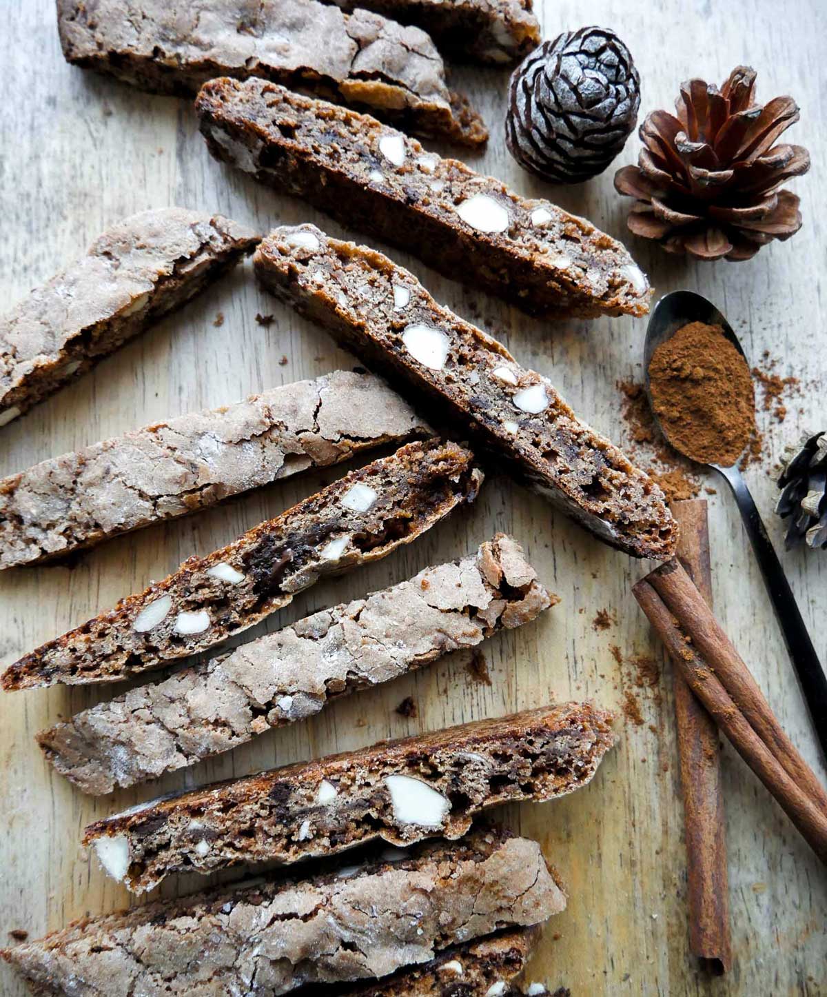 biscotti opskrift med espresso og mandler og mørk chokolade