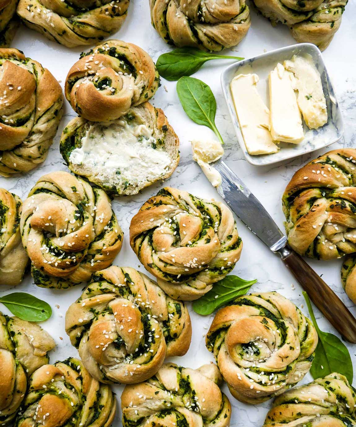 veganske spinatsnurrer med smør