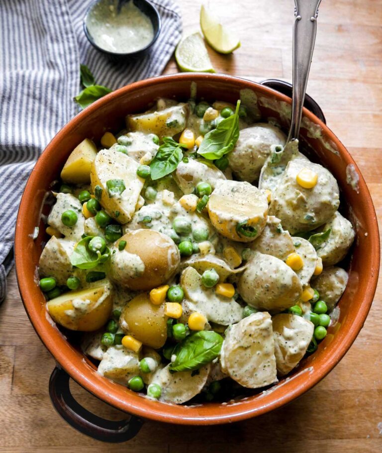 Kartoffelsalat med pesto dressing – Vegansk grøn salat med kartofler
