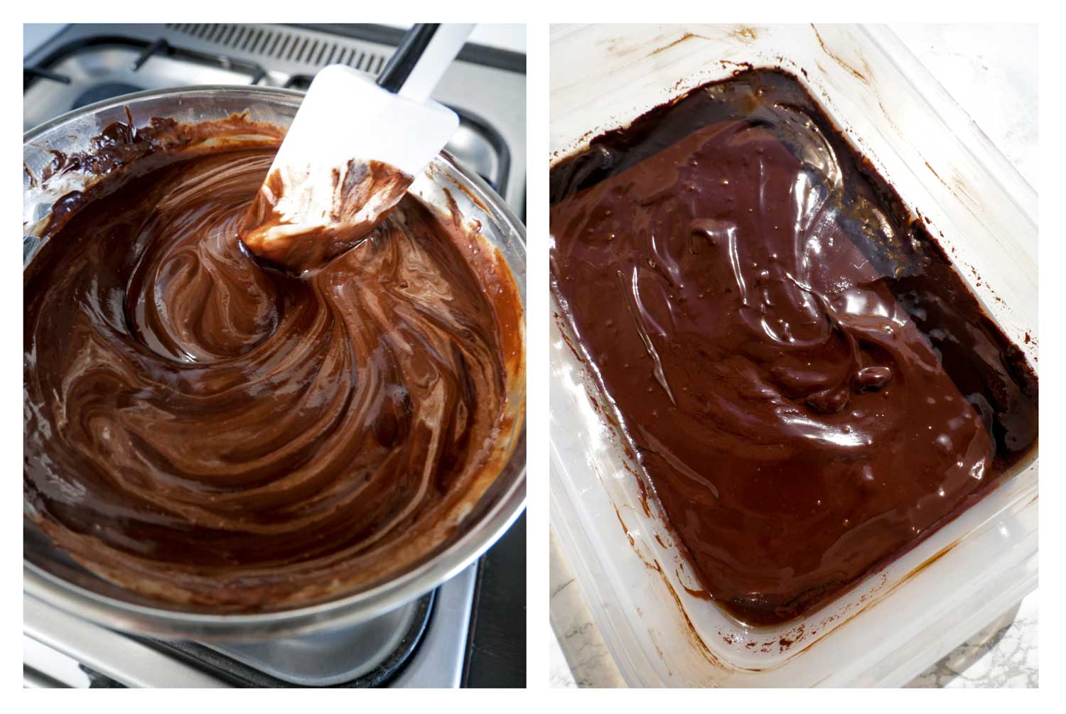 smeltet chokolade i en beholder