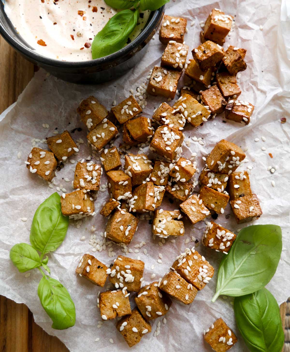 sprøde tofu stykker i tern 